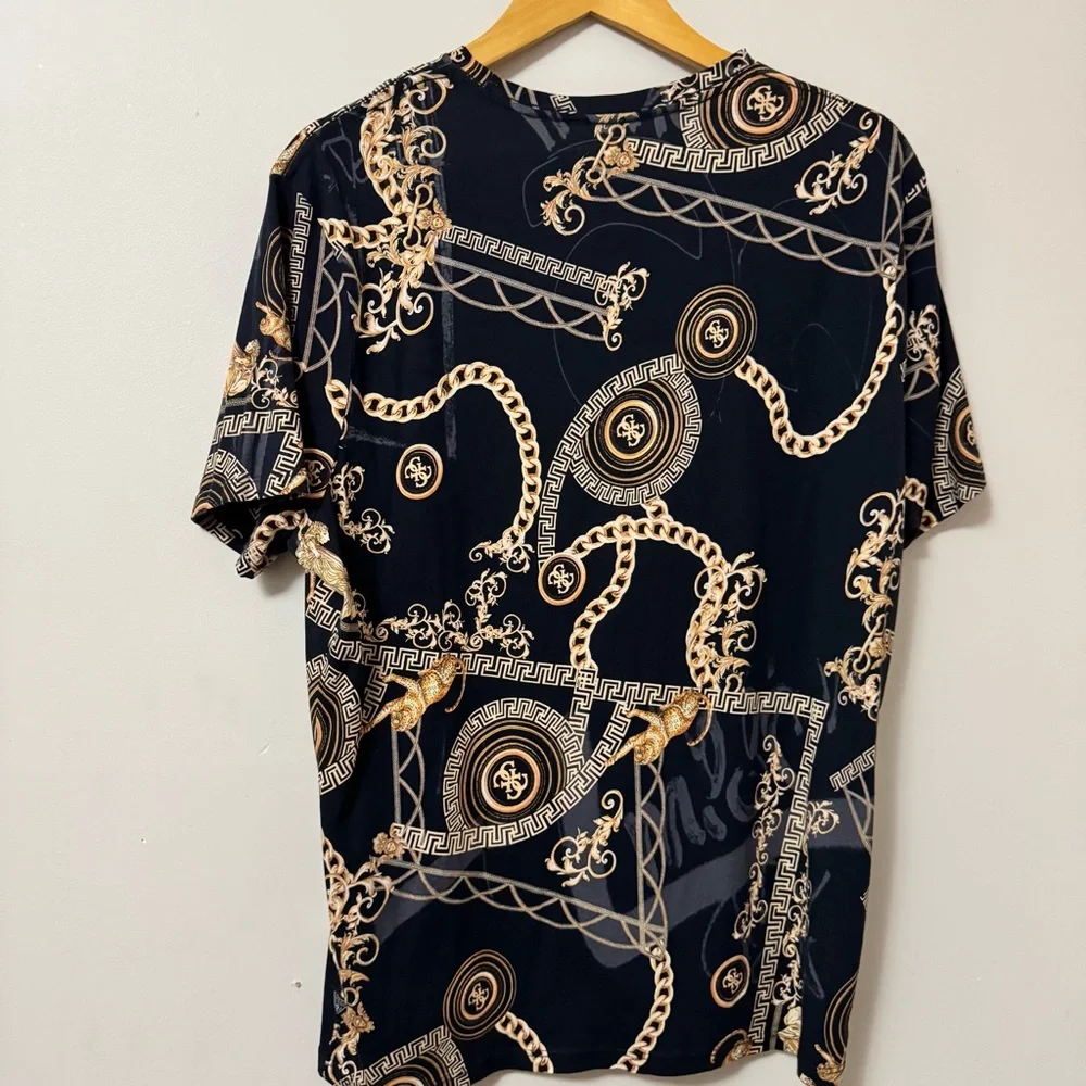 Guesseco(XL) men’s slim fit black gold chain cotton tee shirt - Picture 3 of 5